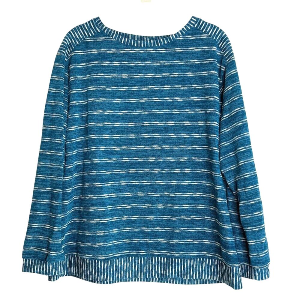 CJ Banks Womens Sweater Size 14W Teal White Striped Long Sleeve